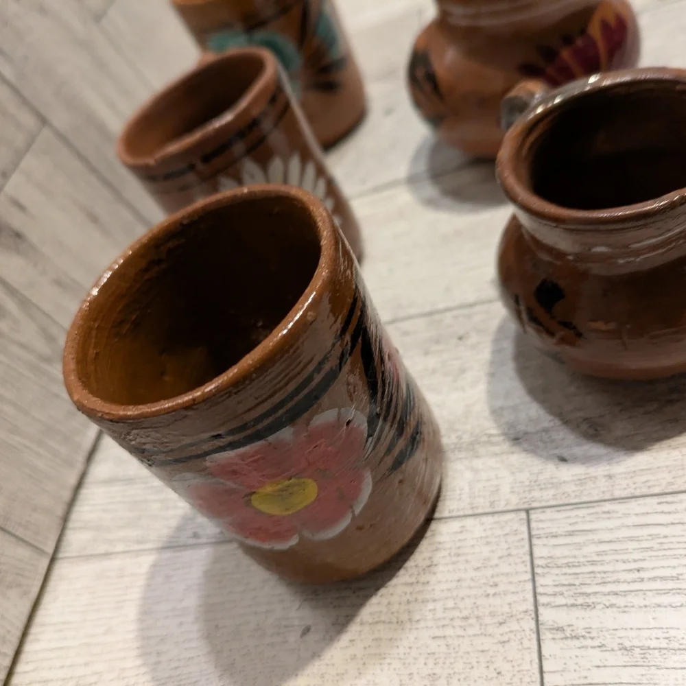 Hand-Painted Terracotta Mini Mugs and Jars - Set of 5